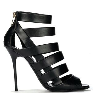Jimmy Choo Dame Napa Leather Strappy Cage Sandal Stiletto Heels Black sz 37